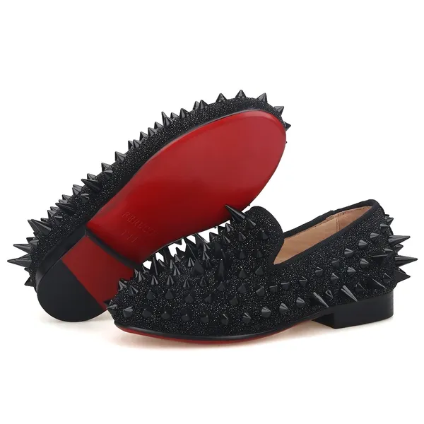 Kids Black Spikes Rhinestones Loafer