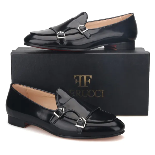 Black Leather Double Monk Loafer