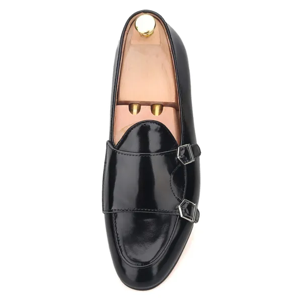 Black Leather Double Monk Loafer