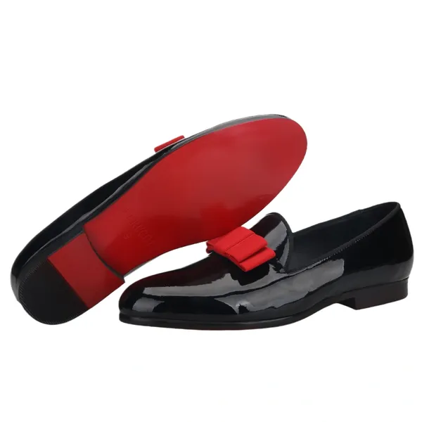 Black Leather Loafer Red Bow