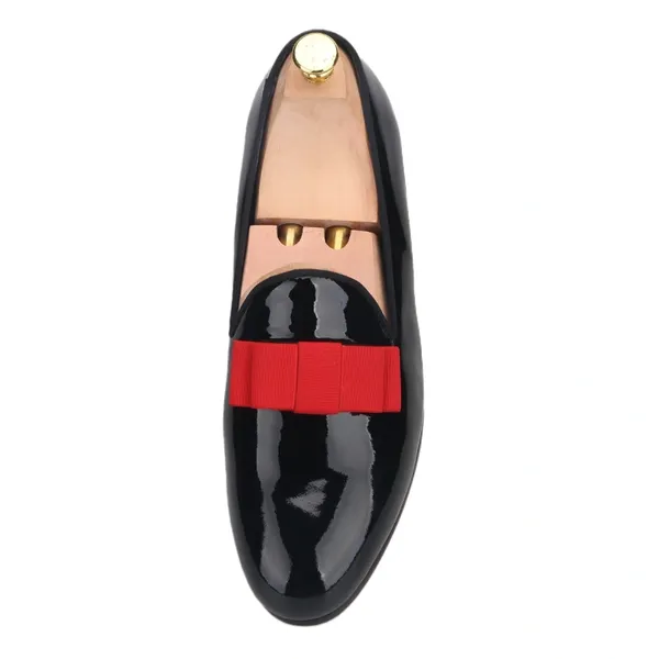 Black Leather Loafer Red Bow