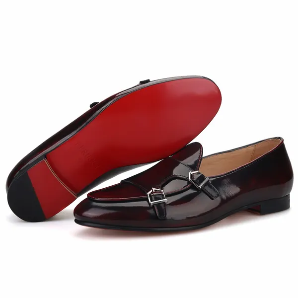  FERUCCI Men Red Velvet Slippers Loafers Flat with Red Spikes  Rivets (6)